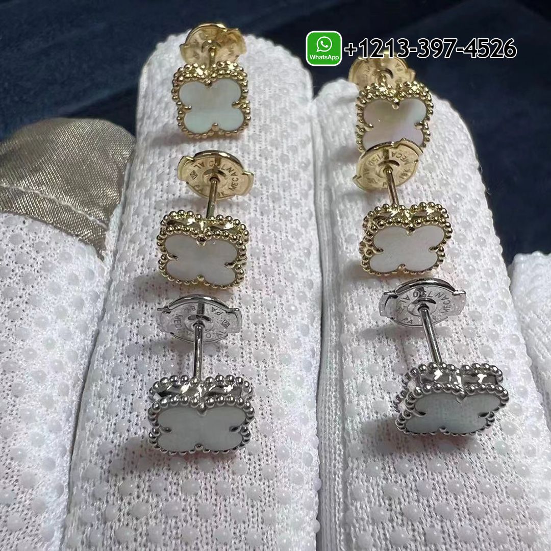 Van Cleef & Arpels Sweet Alhambra Mother of Pearl 18k Yellow Gold Stud Earrings VCARA44800
