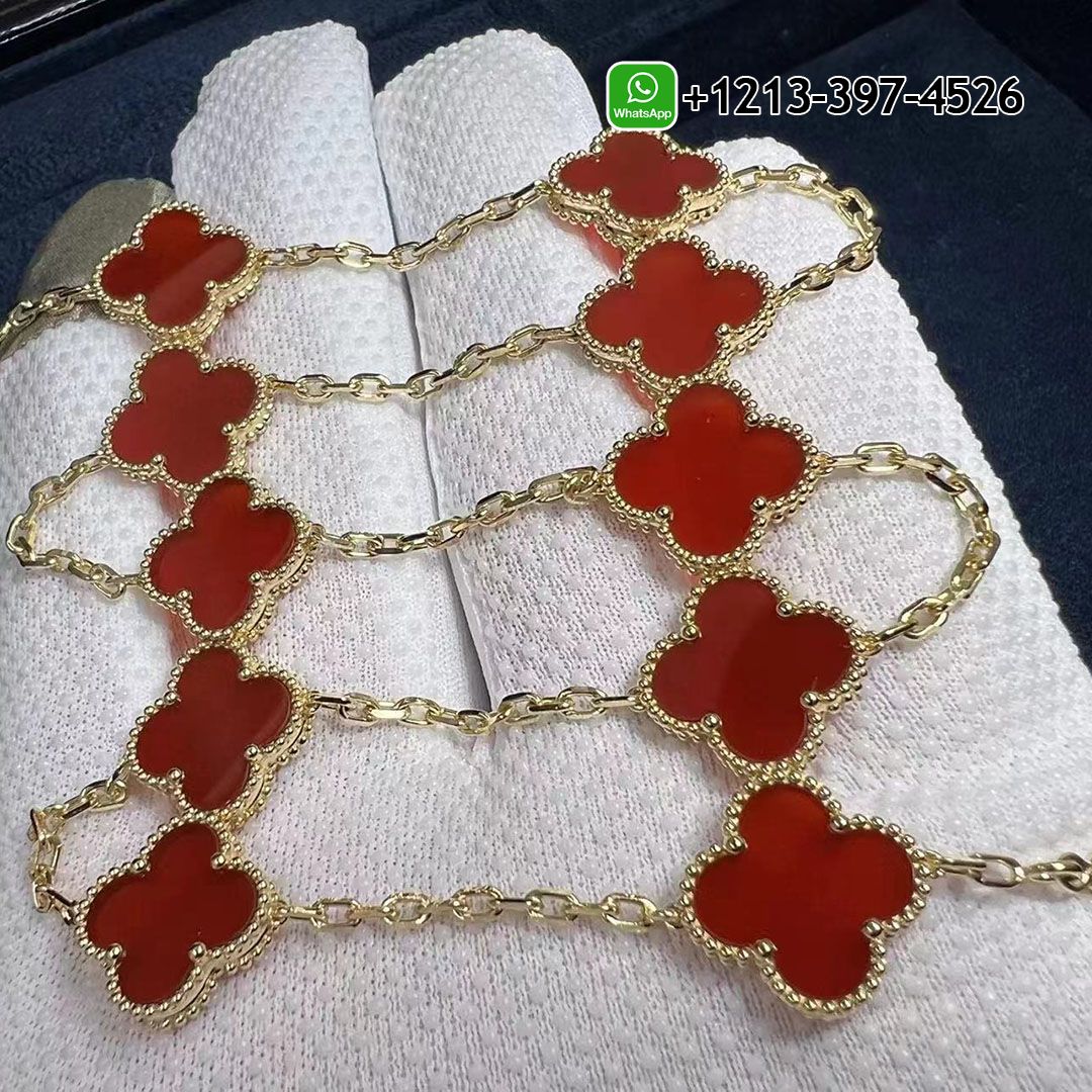 Van Cleef & Arpels Vintage Alhambra Carnelian 10 Motif 18k Yellow Gold Necklace VCARD40600