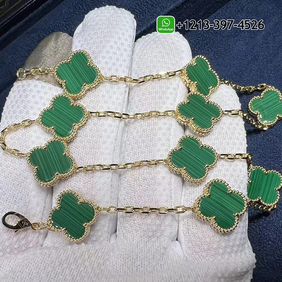 Van Cleef & Arpels Vintage Alhambra Malachite 10 Motif 18k Yellow Gold Necklace VCARO3QJ00