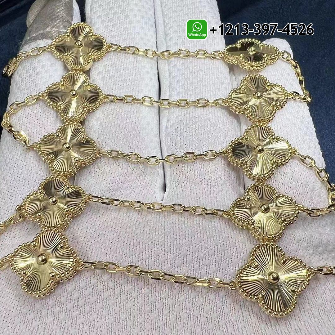Van Cleef Vintage Alhambra 10 Motifs Guilloché Yellow Gold Necklace VCARP3JJ00