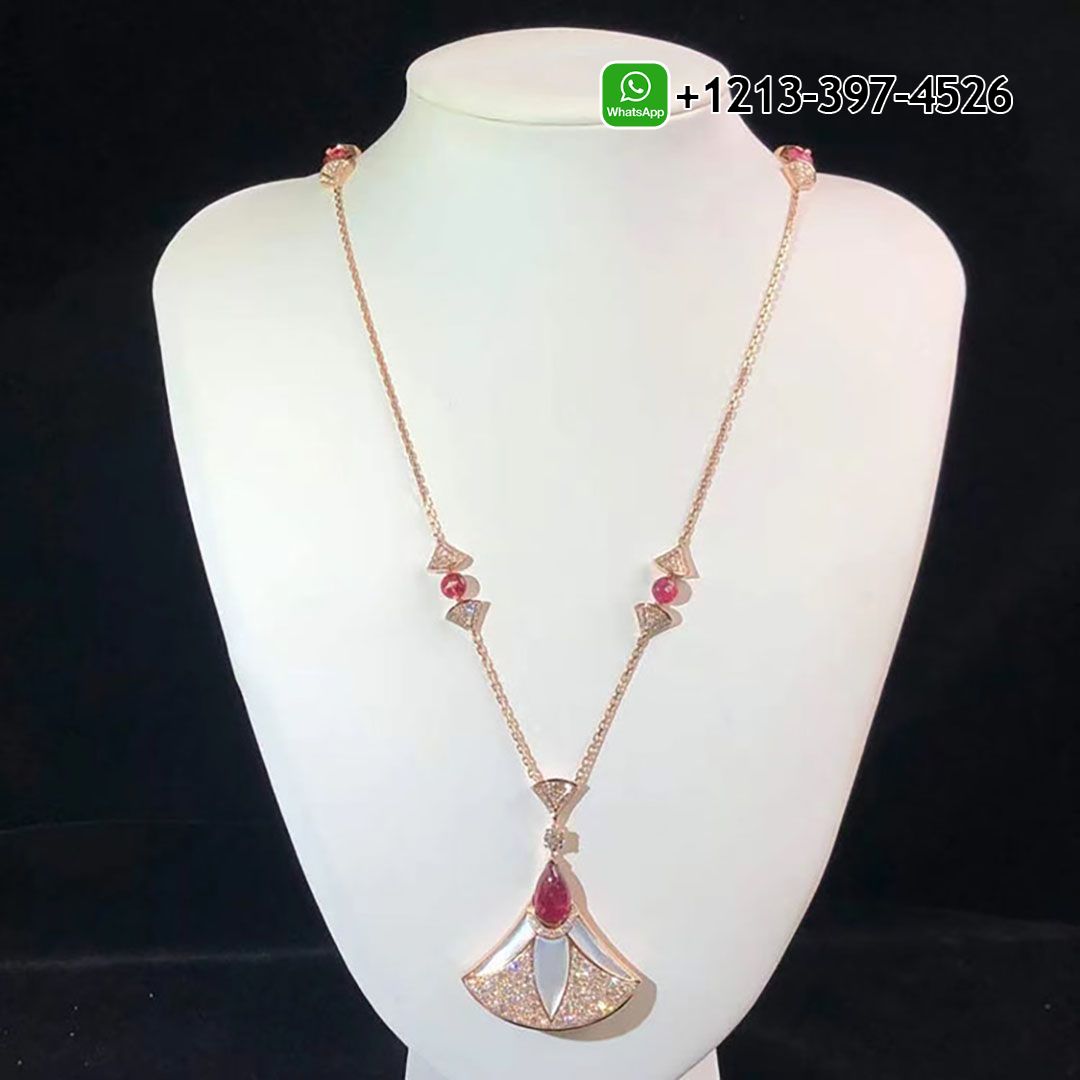 Bulgari 18k Rose Gold 4.57ct Diamond And Mother Of Pearl Divas Dream Necklace