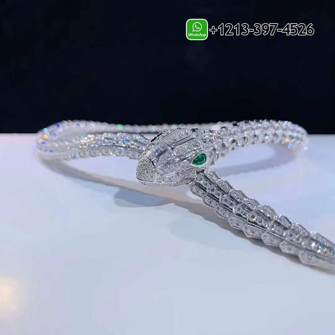 Bulgari 18k White Gold Full Pavé Diamond High Jewelry Serpenti Necklace