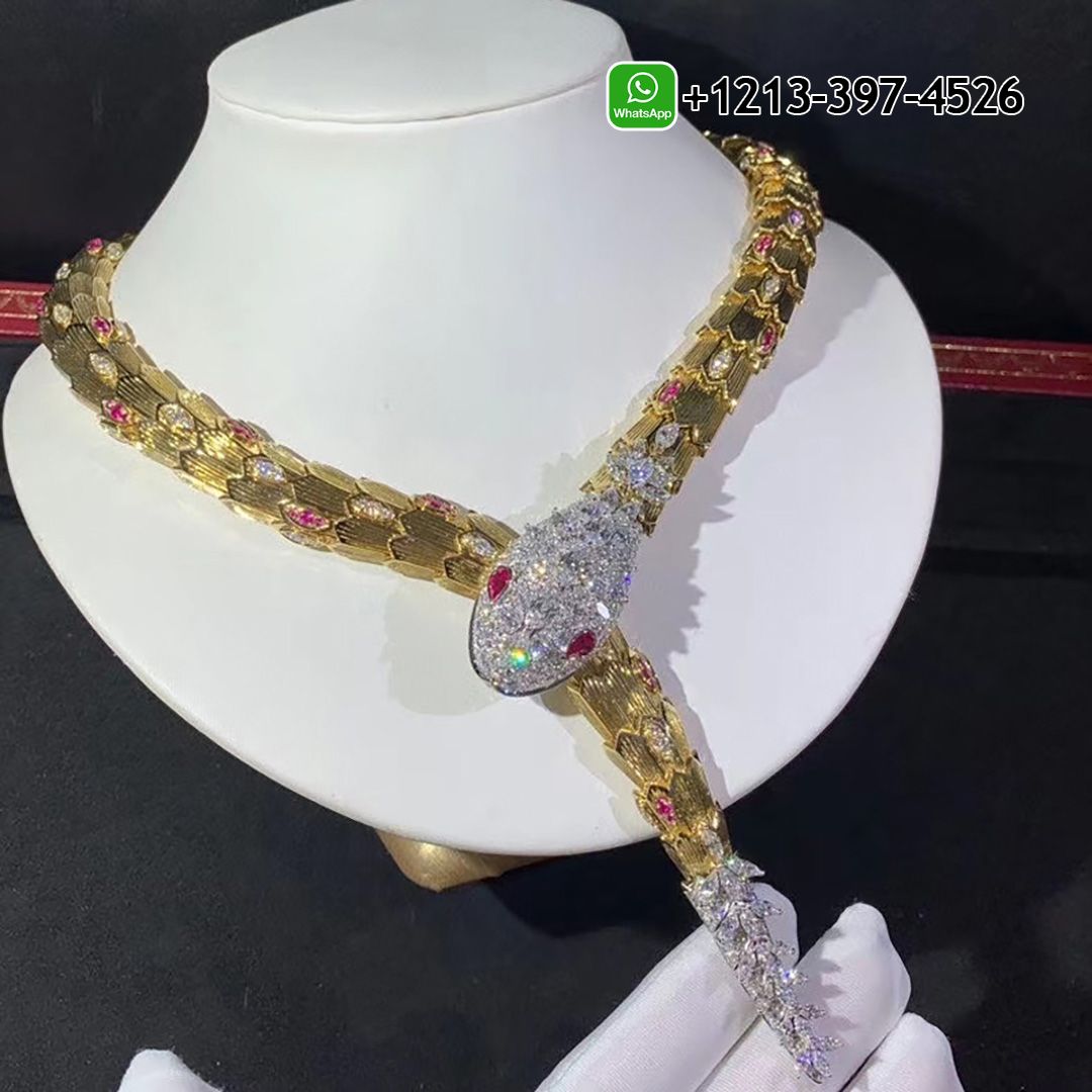 Bvlgari 18k Gold Diamond & Ruby Serpenti High Jewelry Necklace