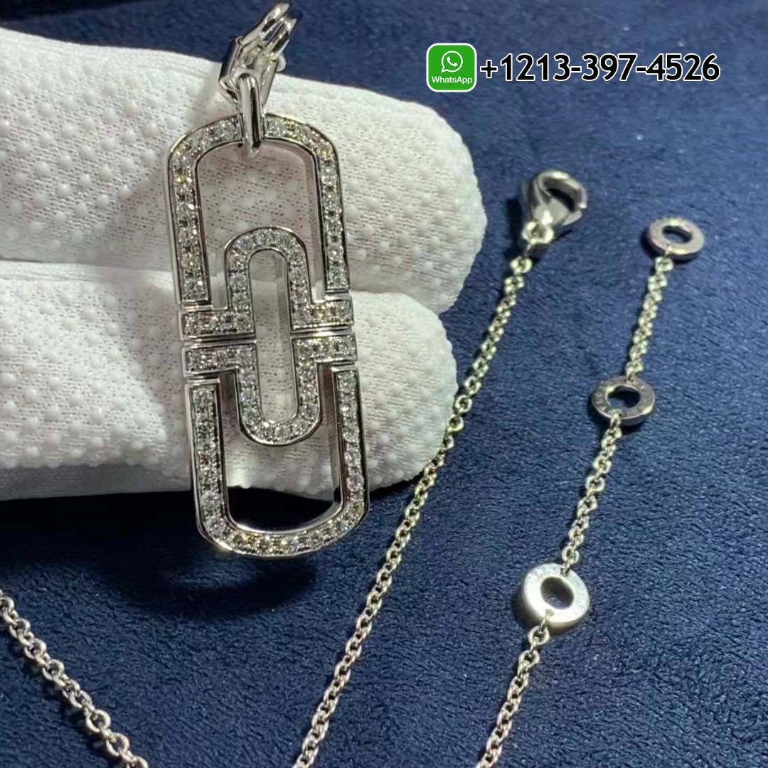 Bvlgari Parentesi 18K White Gold Full Pavé Diamonds Pendant Necklace