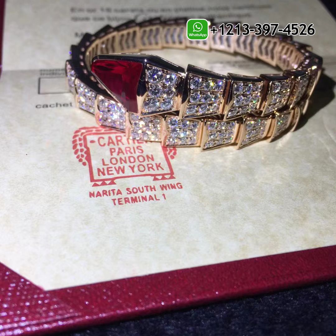 Bvlgari Serpenti Viper 18k Rose Gold Full Pavé Piamonds and Rubellite One-coil Bracelet 347601