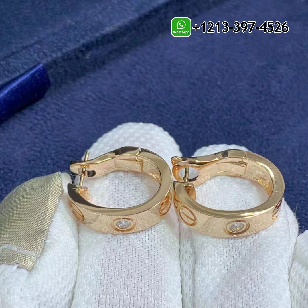 Cartier 18K Rose Gold 2 Diamonds LOVE Hoop Earrings B8301218