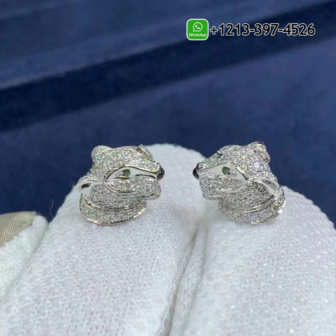 Cartier 18K White Gold Pave Diamond Panthere de Cartier Stud Earrings N8050700
