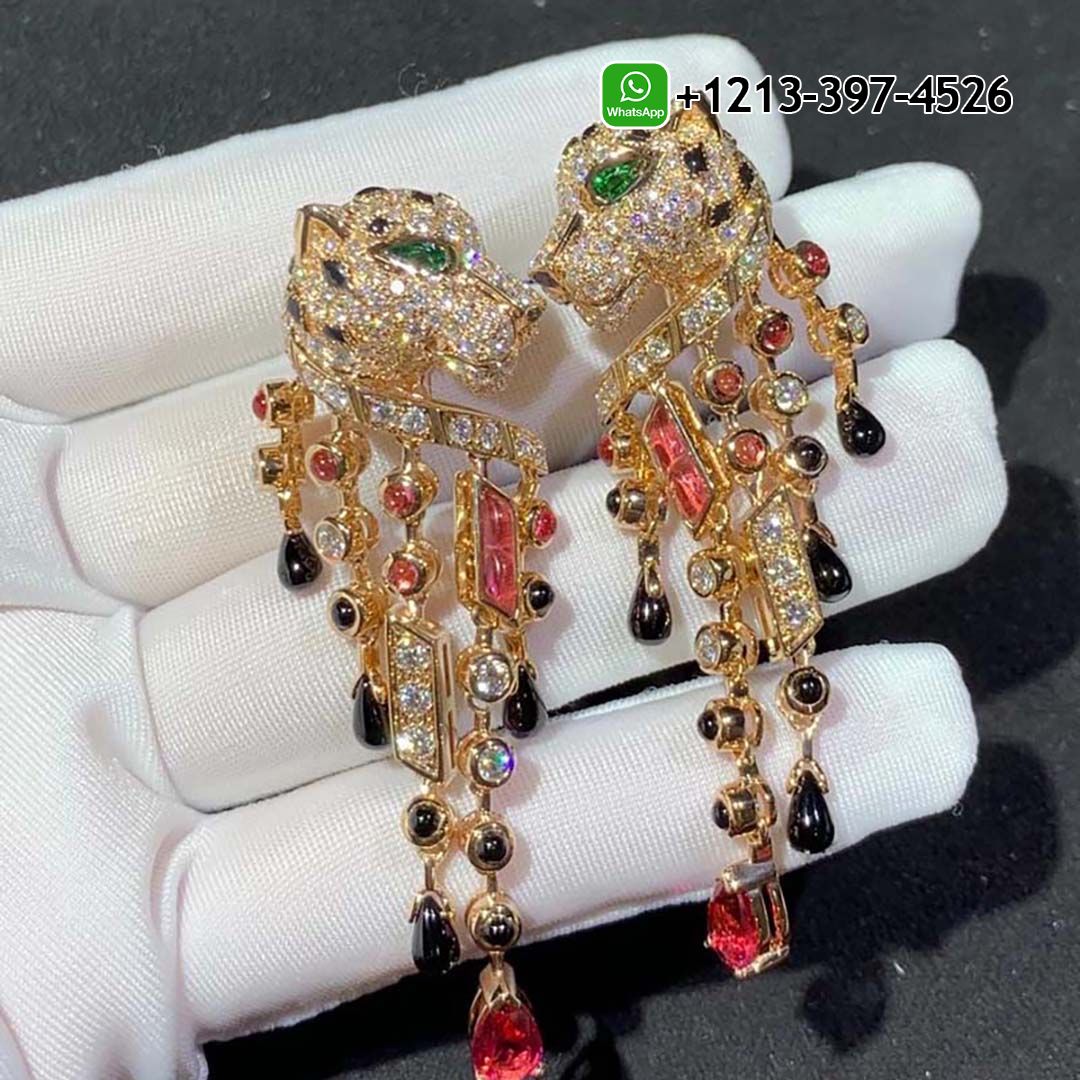 Cartier Panthère de Cartier Earrings Rose Gold, Diamonds, Emeralds, Rubellites H8000485