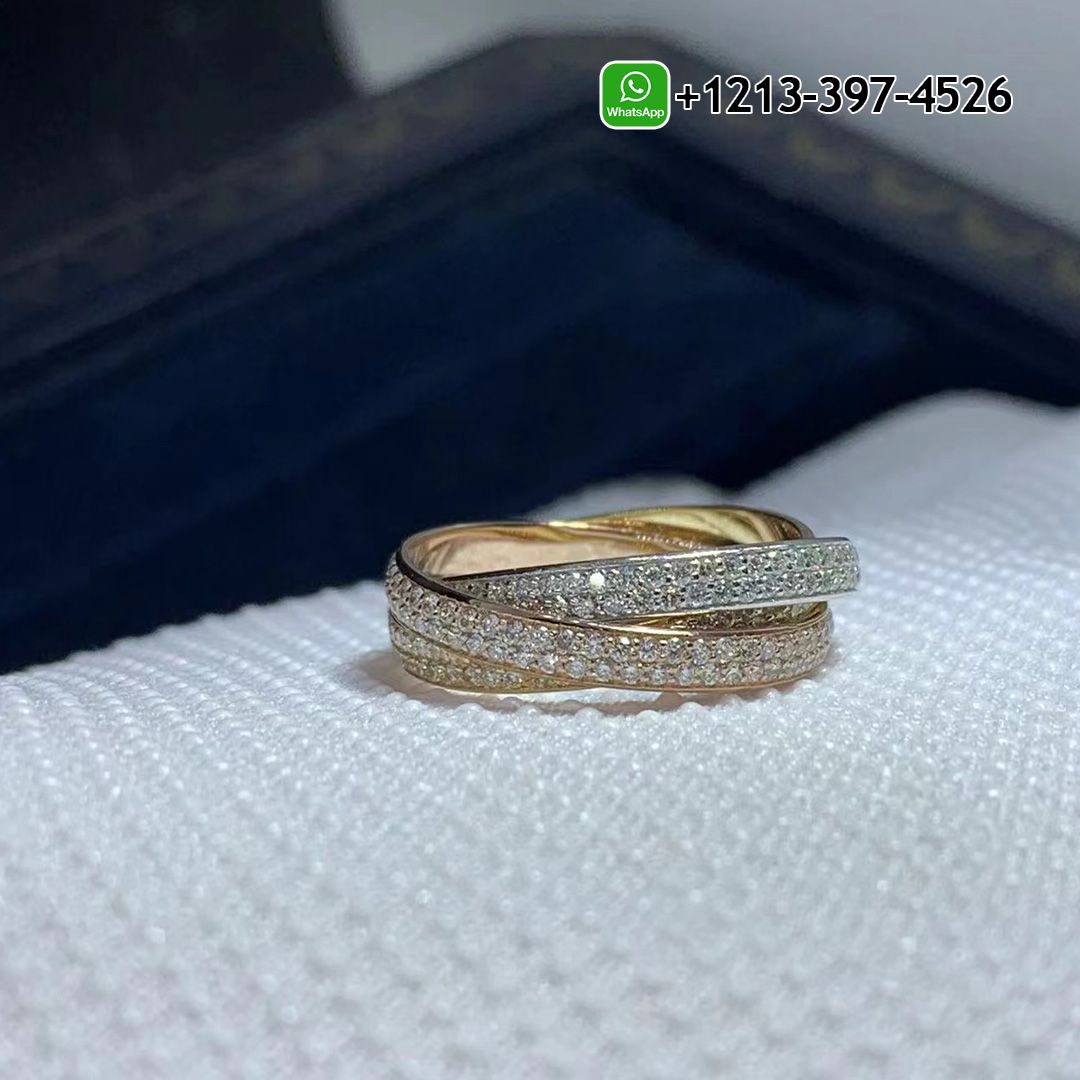 Classic Cartier 18k White Gold, Yellow Gold, Rose Gold, Diamond Trinity Small Model Ring N4778100