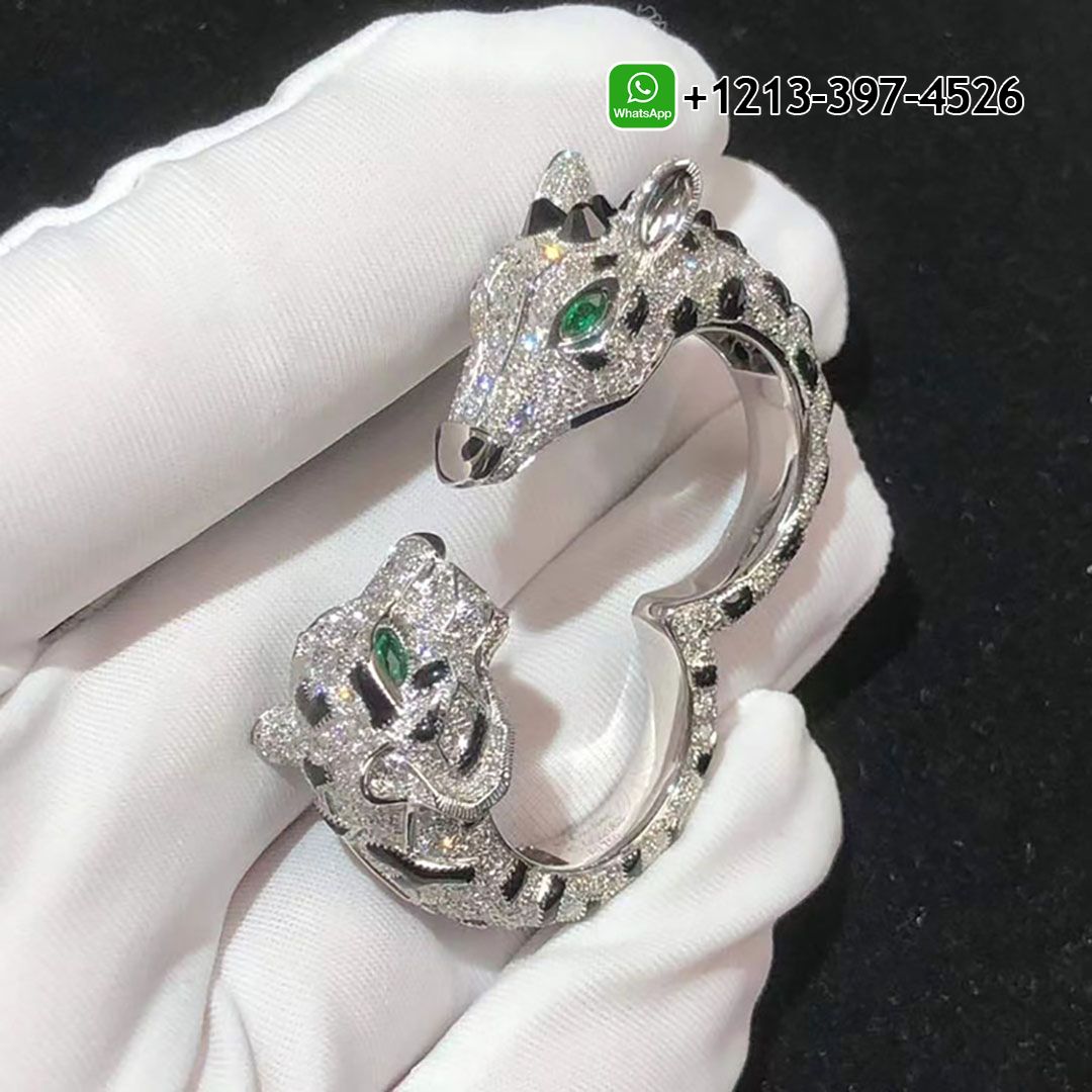 Indomptables de Cartier Tiger and Giraffe two-finger 18k White Gold Onyx Diamonds Ring H4393300