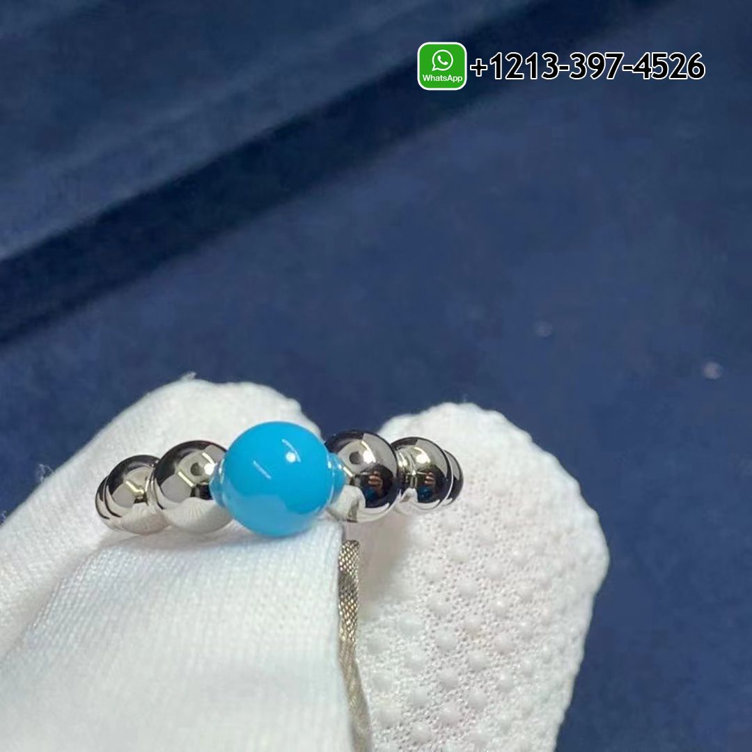 Van Cleef & Arpels 18k White Gold Perlée Couleurs Variation Turquoise Ring VCARO63G00