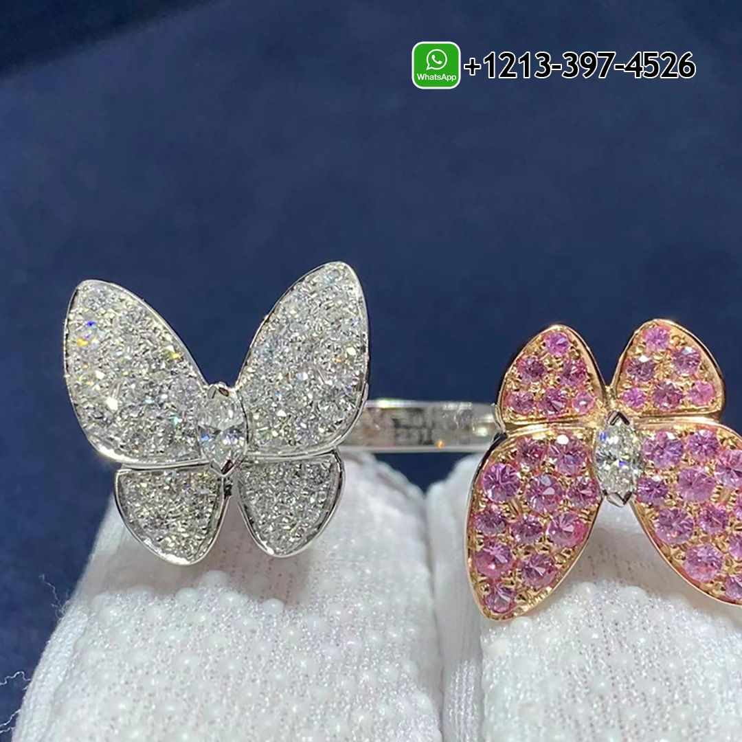 Van Cleef & Arpels Diamond and Pink Sapphire Two Butterfly Between the Finger Ring VCARO3M500