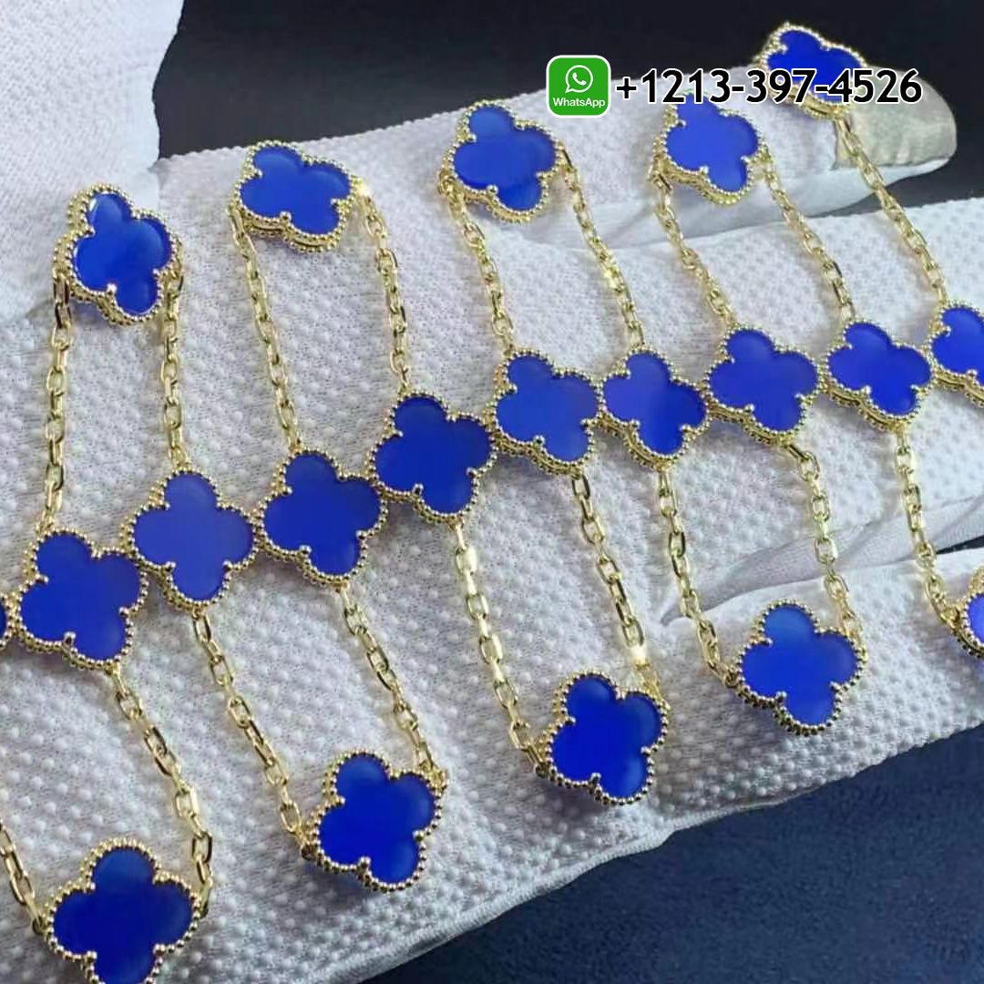 Van Cleef & Arpels Vintage Alhambra Blue Agate 18k Yellow Gold 20 Motif Long Necklace VCARP7RN00