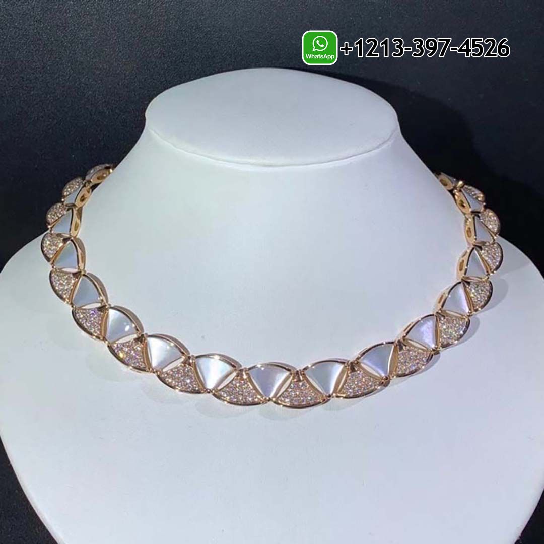 Bvlgari Divas Dream 18k Rose Gold Pave Diamonds Mother of Pearl Necklace