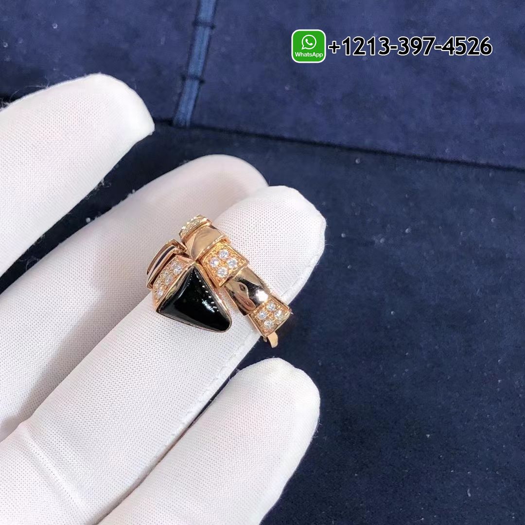 Bvlgari Serpenti One-coil 18k Gold Set with Black Onyx Elements and Demi Pavé Diamonds Ring