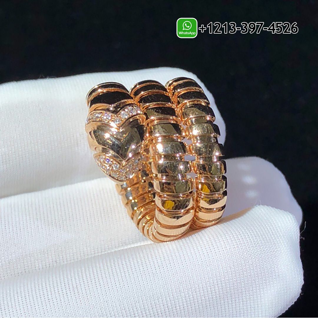 Bvlgari Serpenti Tubogas 18K Rose Gold Diamond Flexible Ring