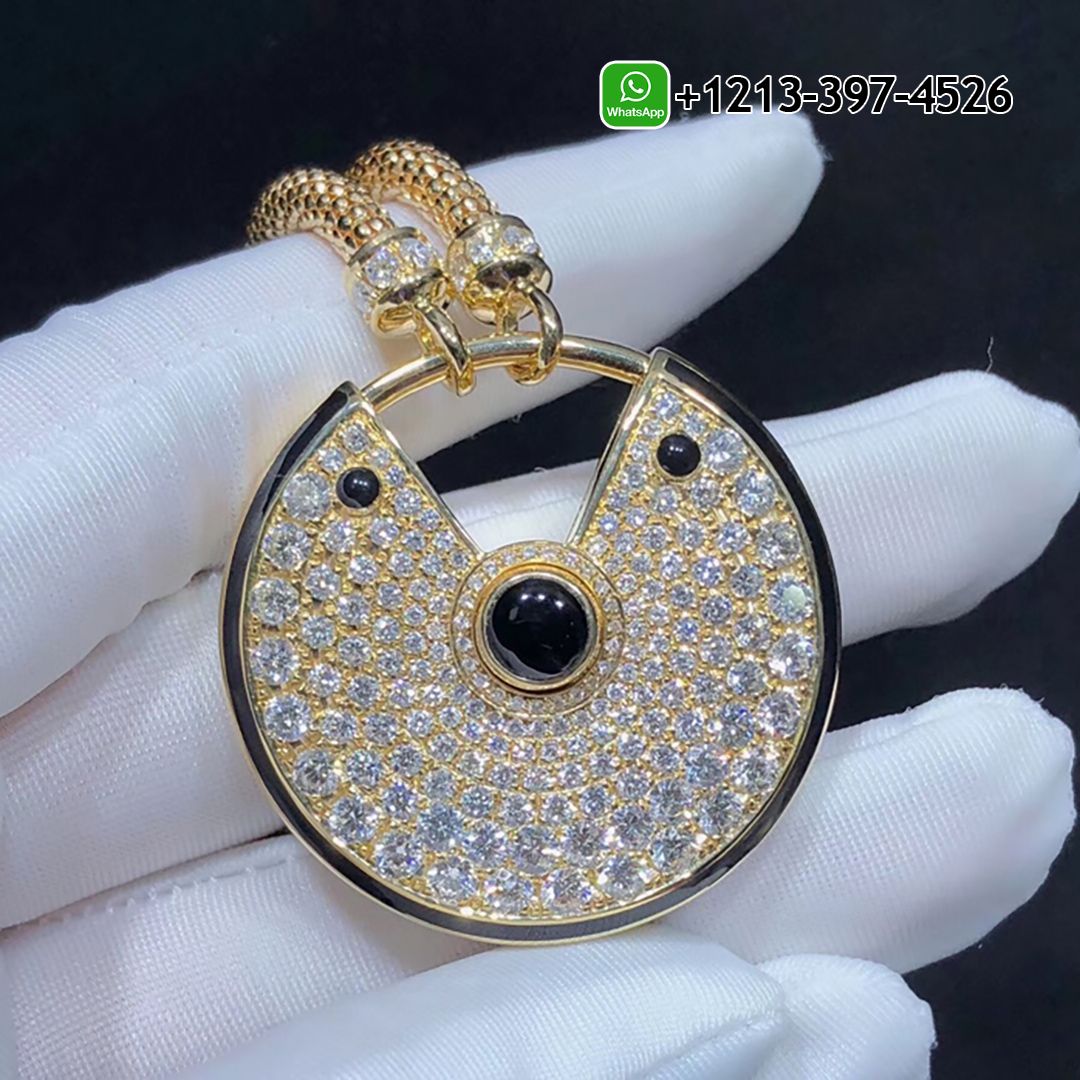 Cartier Amulette De Cartier 18K Yellow Gold Diamonds Onyx Large Model Necklace N3299006