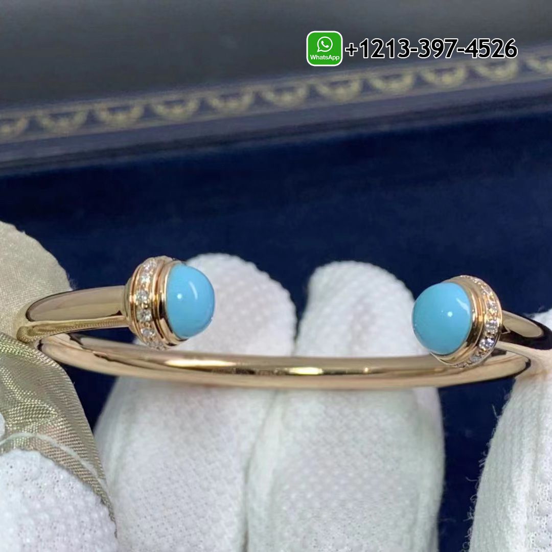 Piaget Possession 18k Rose Gold Diamonds Turquoise Open Bangle Bracelet G36PA200