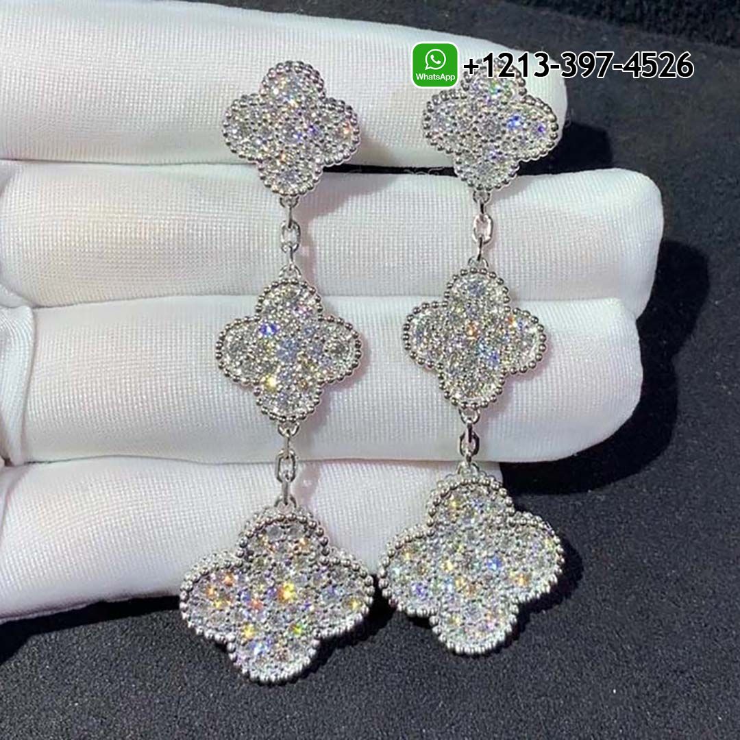 Van Cleef & Arpels 18K White Gold Full Diamond 3 Motifs Magic Alhambra Earrings VCARN9MR00