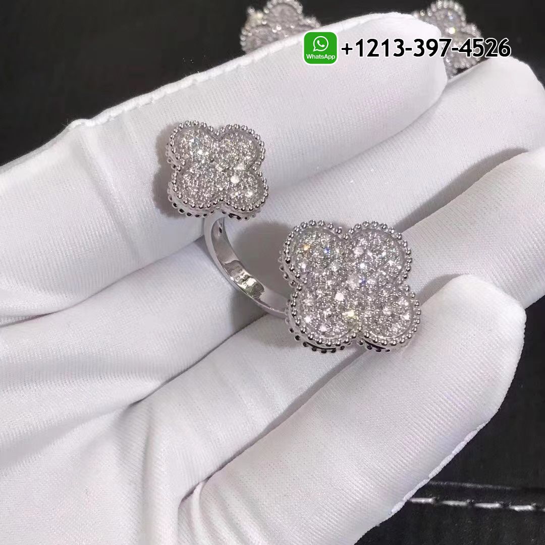 Van Cleef & Arpels 18K White Gold Full Pave Diamond Magic Alhambra Between the Finger Ring VCARN9WT00