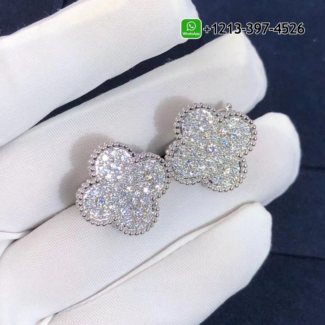 Van Cleef & Arpels 18k White Gold Pave Diamond Singe Motif Magic Alhambra Earrings VCARN9ZR00