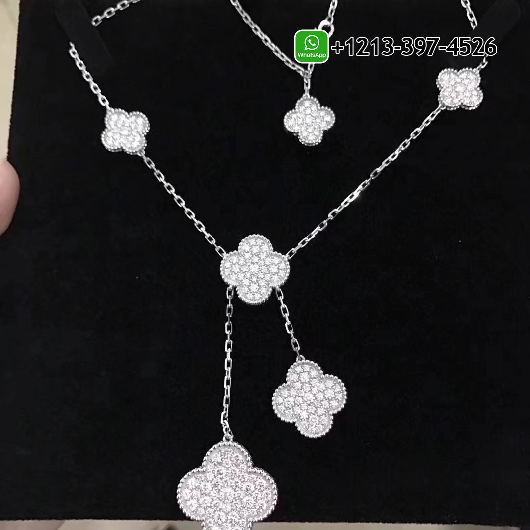 Van Cleef & Arpels Magic Alhambra 18k White Gold Diamond 6 Motif Necklace VCARN9MP00