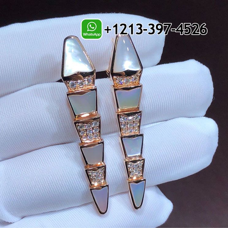 Bvlgari Serpenti Viper 18k Rose Gold Diamond & Mother of Pearl Earrings 350678 OR857278