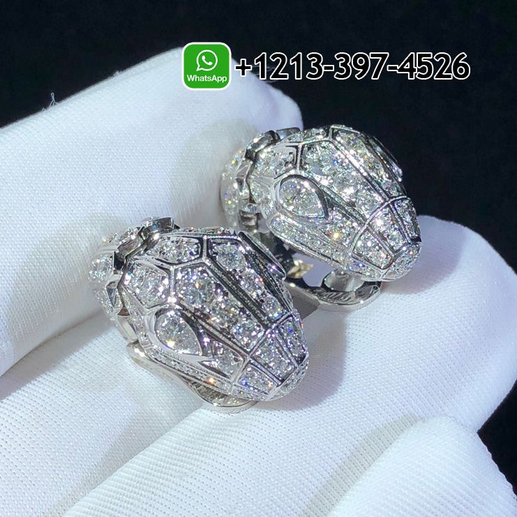 Custom Bvlgari Serpenti 18k White Gold Full Pave Diamonds Earrings