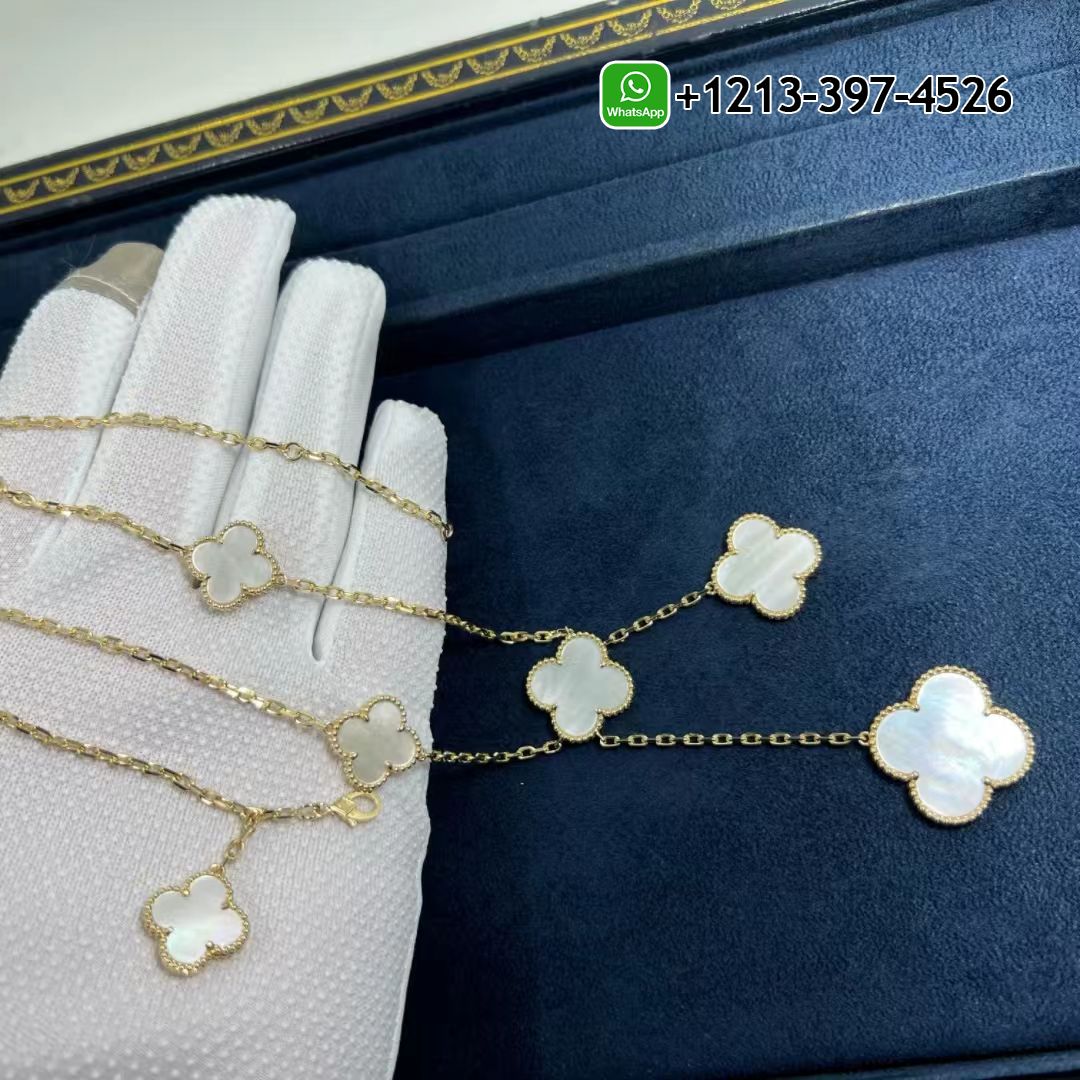 Van Cleef & Arpels 18k Yellow Gold 6 Motifs Mother of Pearl Magic Alhambra Necklace VCARD79100