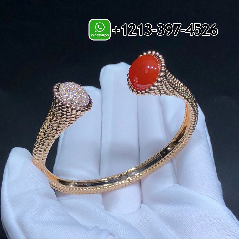 Van Cleef & Arpels Perlée Couleurs 18K Rose Gold Carnelian Diamonds Medium Model Bracelet VCARP27400