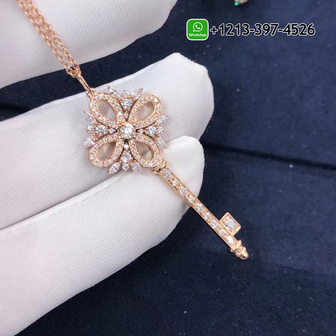 Tiffany 18K Rose Gold Diamonds Victoria Key Pendant Necklace