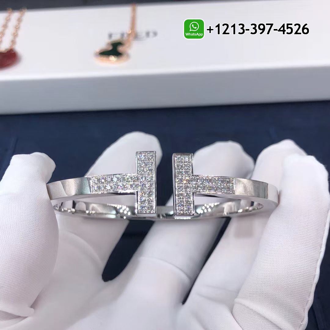 Tiffany 18k White Gold Pave Diamonds T Square Bracelet