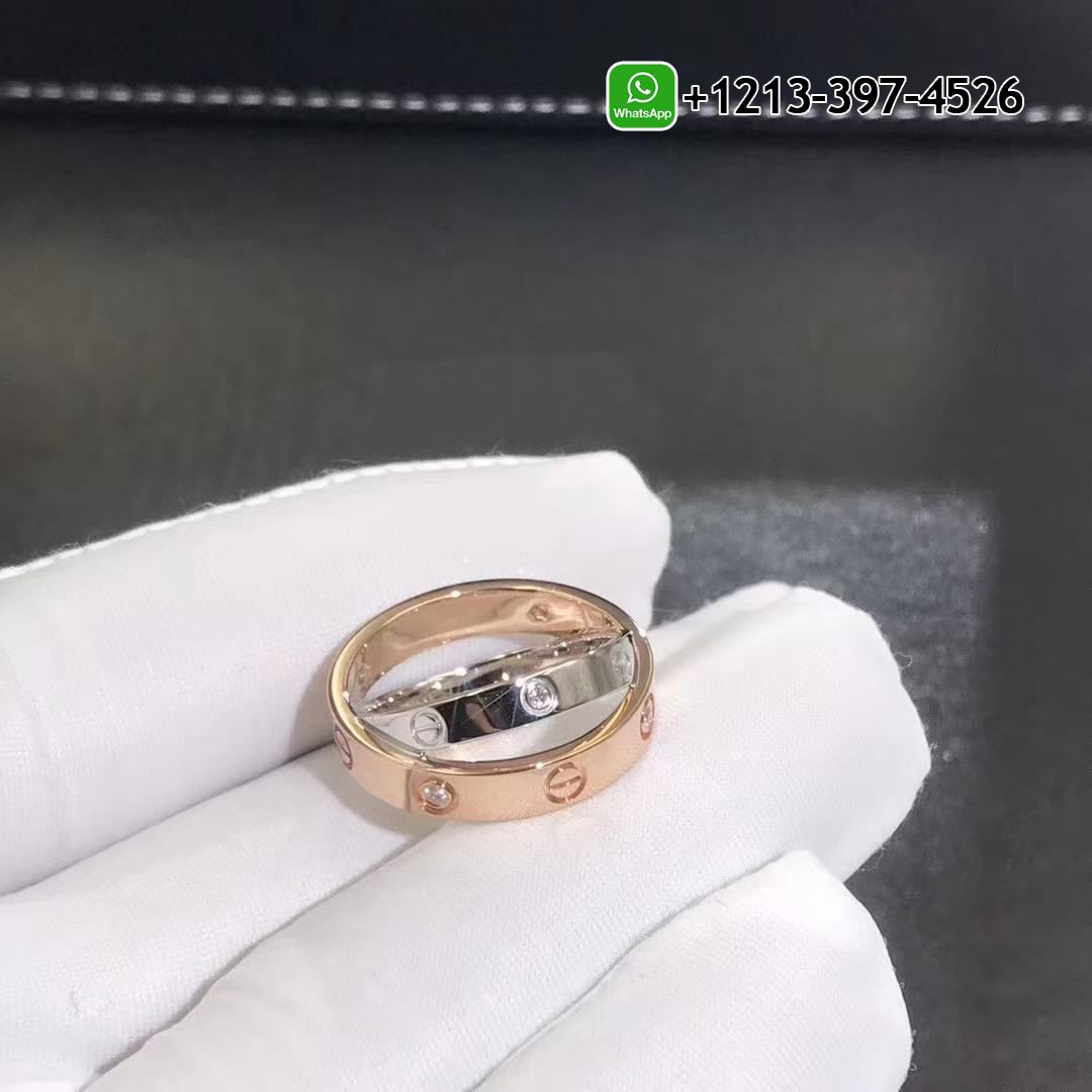 Cartier 18K Pink White Gold 6 Diamond LOVE Ring B4094300