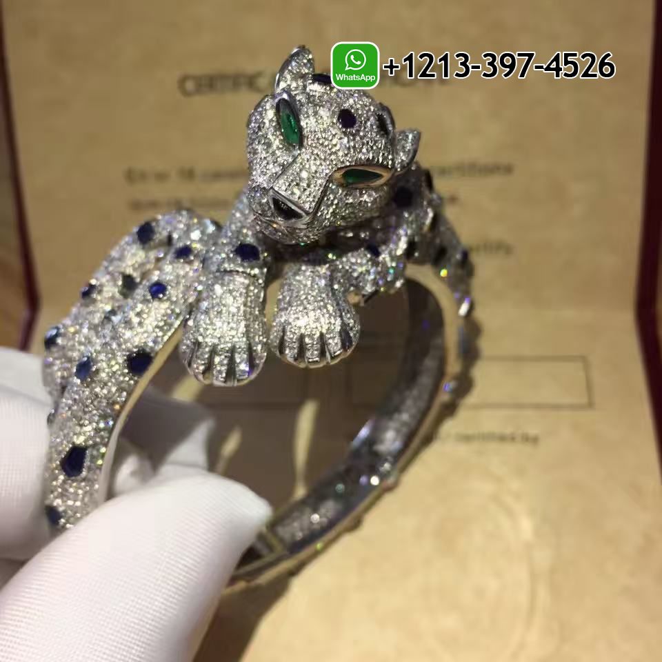 Cartier Full Pave Diamond 18k White Gold Panthere de Cartier High Jewelry Bracelet HP601141