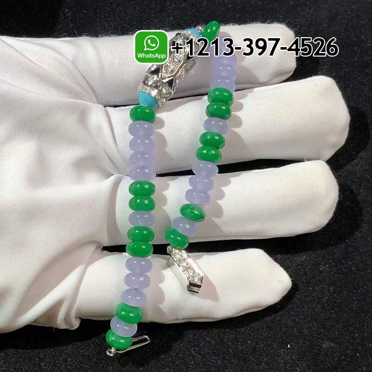 Cartier High Jewellery 18K White Gold Chalcedony Skarn Turquoise Emeralds Diamonds Art-Deco Inspired Bracelet H6025417
