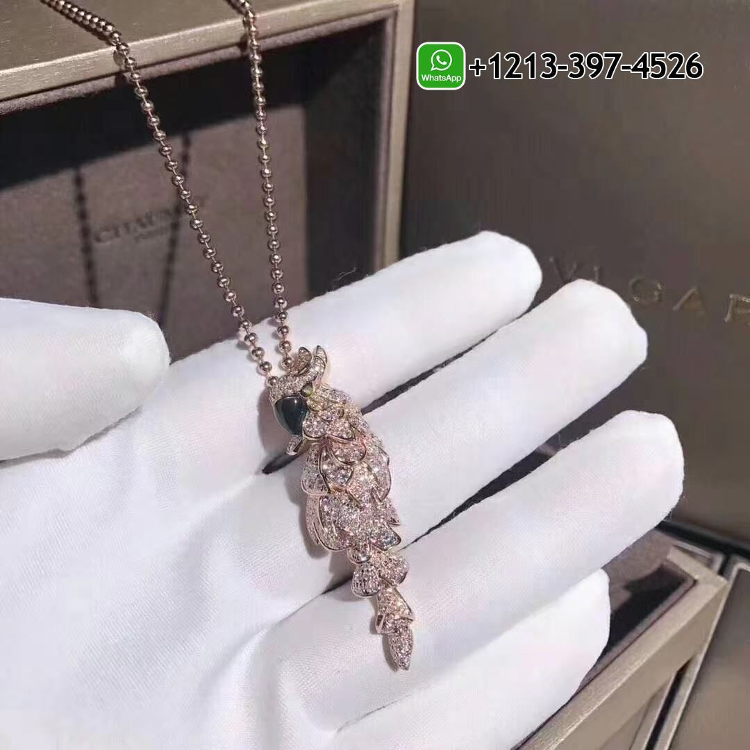 Cartier Les Oiseaux Libérés 18K Rose Gold Mother-of Pearl Emeralds Diamonds Necklace N7424217