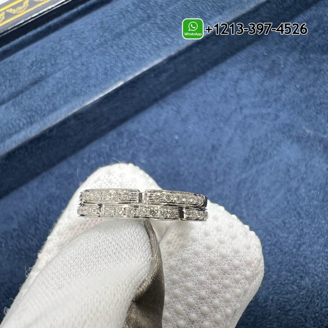 Cartier Maillon Panthère 18k White Gold 2 Half Diamond Paved Rows Wedding Band Ring B4098900