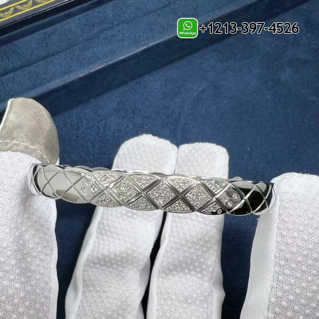 Chanel COCO Crush Quilted Motif 18k White Gold Diamond Bracelet J11162