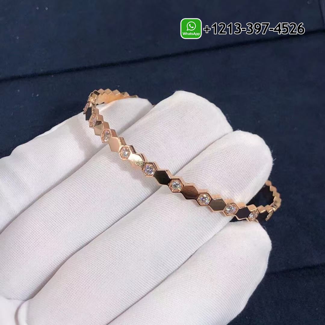 Chaumet Bee My Love Half Pavé Diamond 18k Rose Gold Bracelet 083433