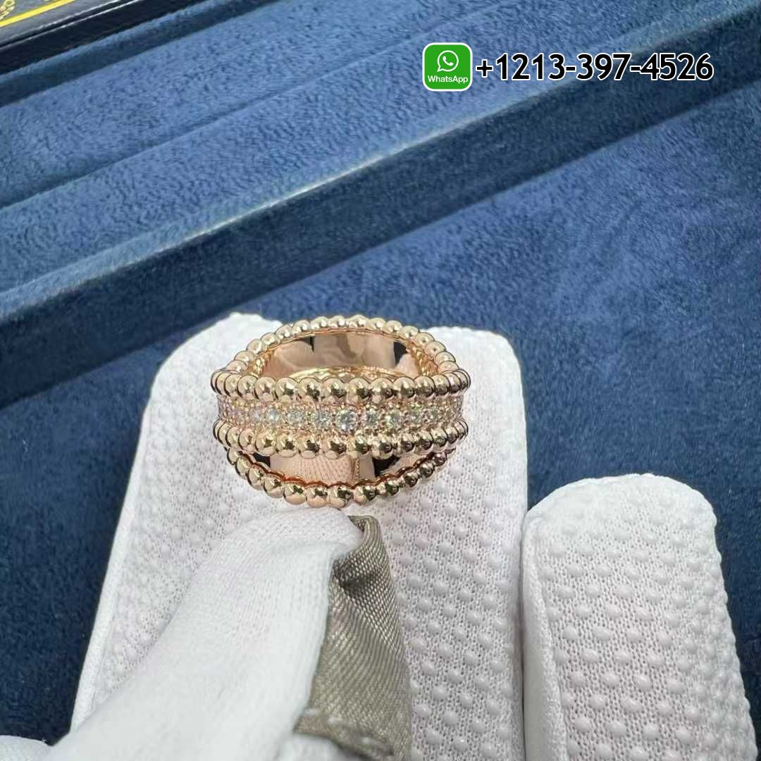 Van Cleef & Arpels 18K Rose Gold Perlée Diamonds Duo Ring VCARP9XP00
