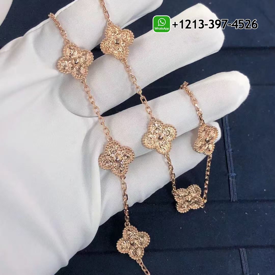 Van Cleef & Arpels 18k Yellow Gold Vintage Alhambra 10 Motif Necklace VCARN9T100