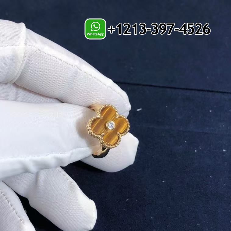 Van Cleef & Arpels Vintage Alhambra 18K Yellow Gold Tiger Eye Diamond Ring VCARD40900