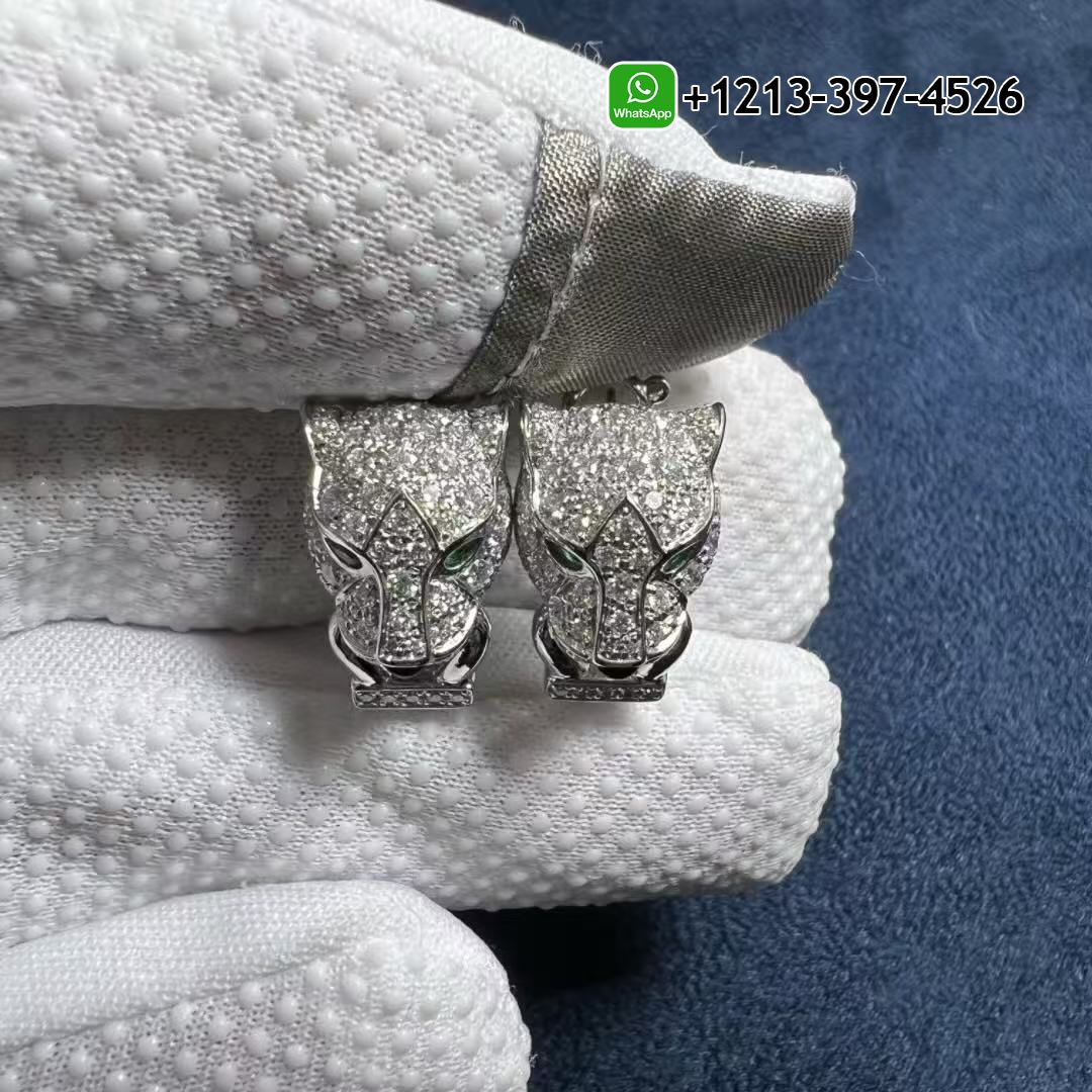 Cartier Panthere De Cartier 18k White Gold Diamond Emerald & Onyx Earrings N8503200