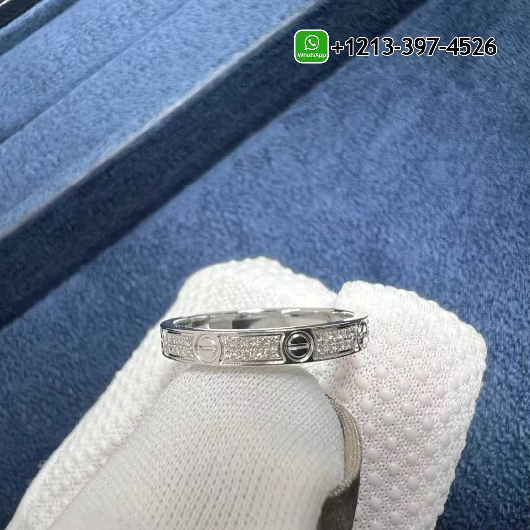 Cartier LOVE 18k White Gold Diamond-paved 2.6MM Band Small Model Ring B4218200