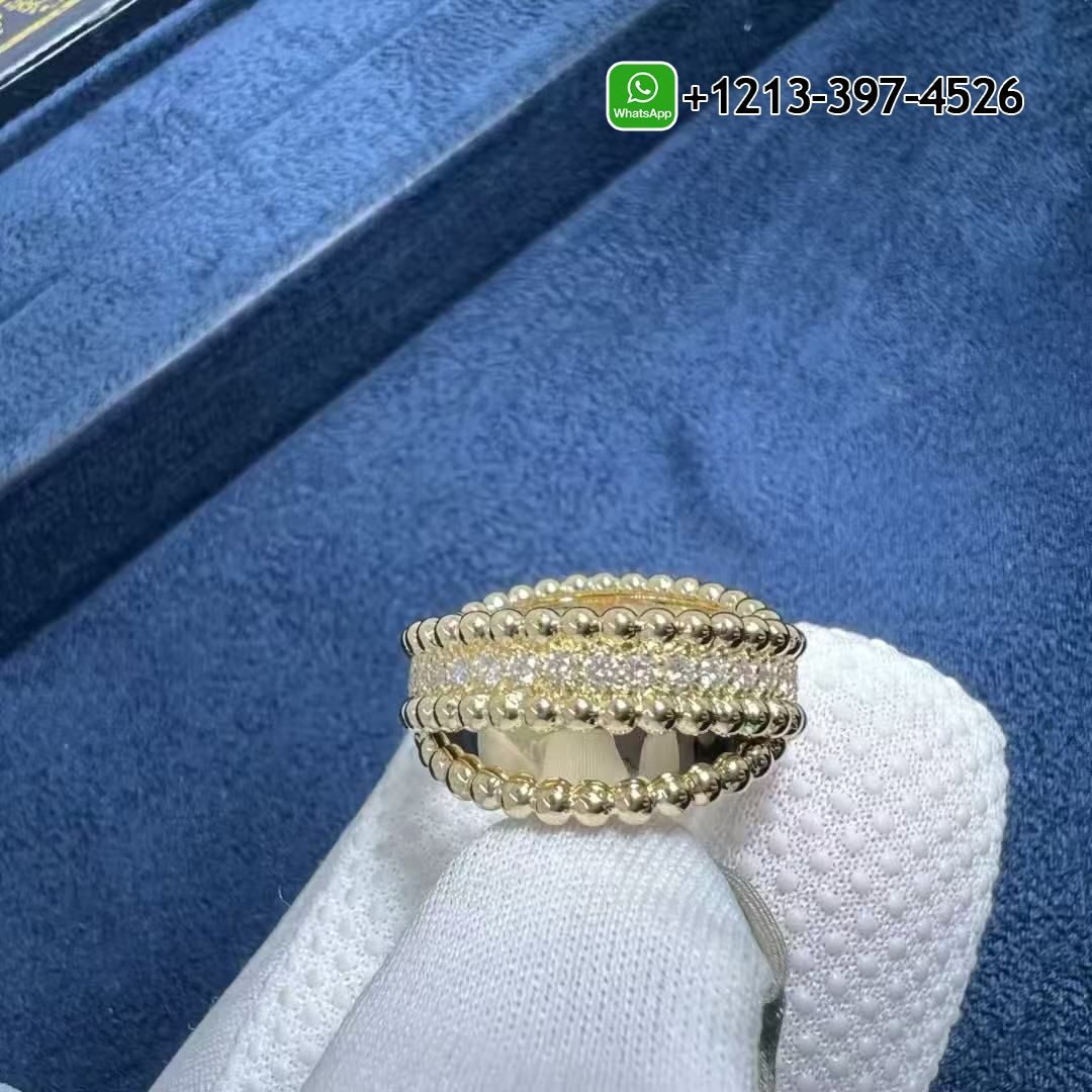 Van Cleef & Arpels 18K Yellow Gold Perlée Diamonds Duo Ring VCARP9XO00