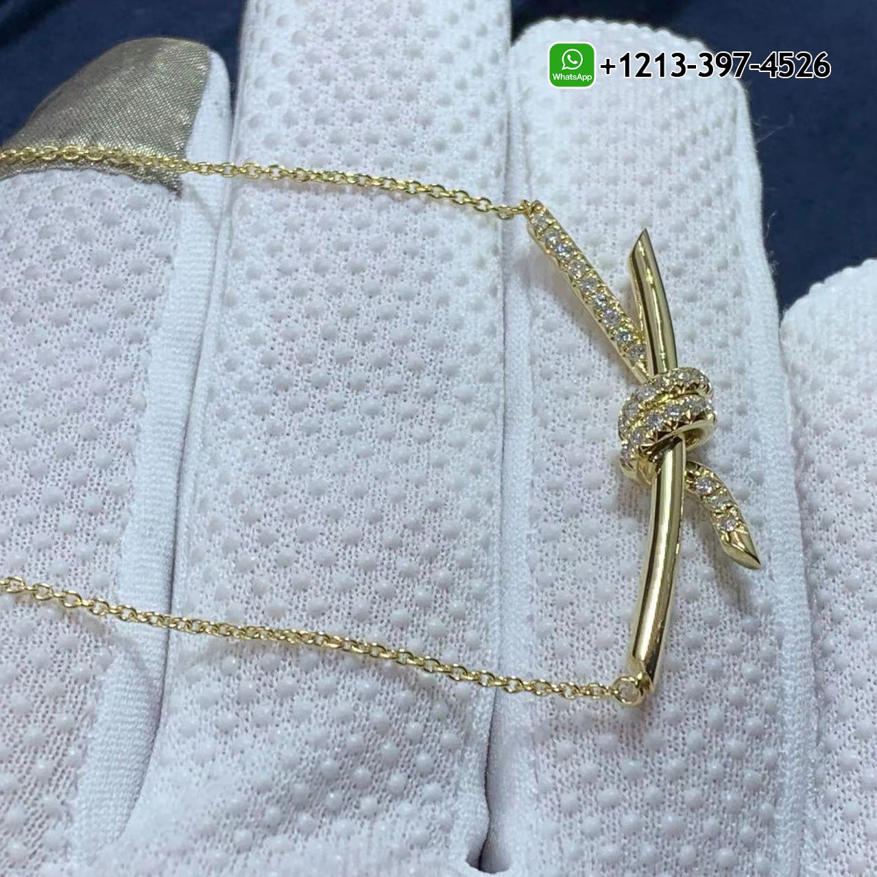 Tiffany 18k Yellow Gold Diamond Knot Pendant Necklace