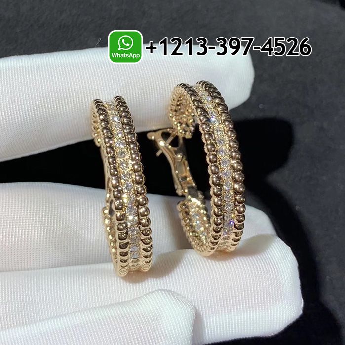 Van Cleef Arpels 18K Rose Gold Diamond Perlee Hoop Earrings SFP000584