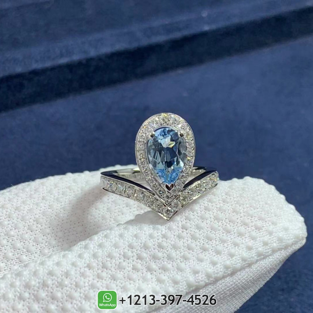 Chaumet Joséphine Aigrette 18K White Gold Aquamarine Diamonds Ring 083297
