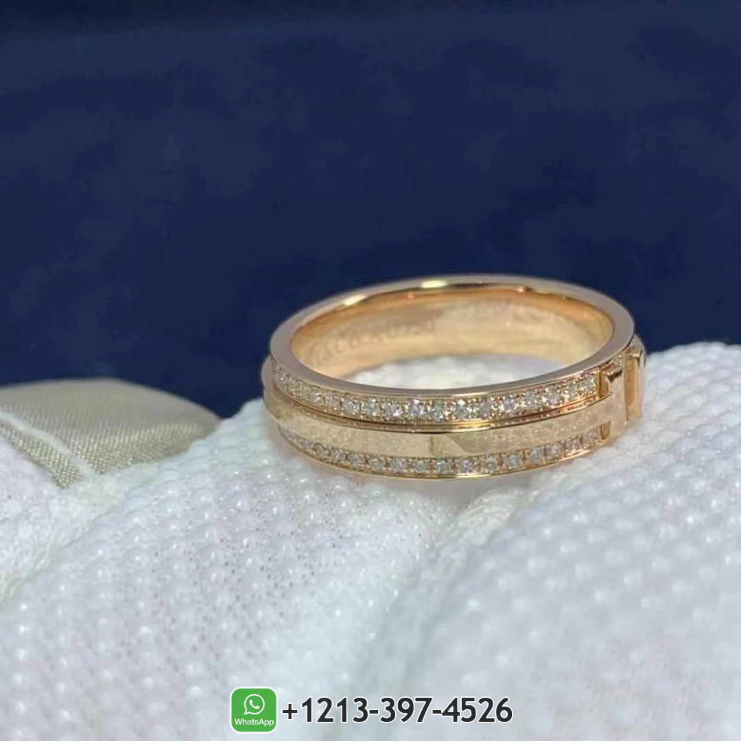 Tiffany T Narrow Ring in 18k Rose Gold with Pavé Diamonds