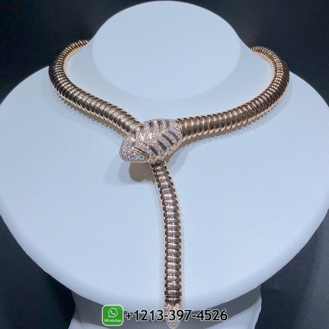 Bvlgari 18K Rose Gold Diamond Serpenti Tubogas Necklace 350680